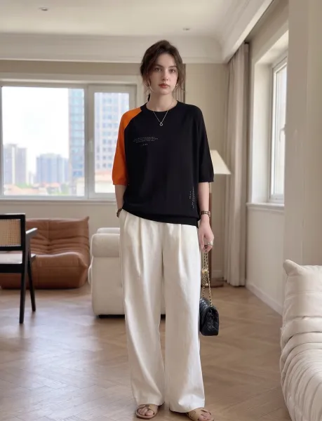 Design Color-Block Pocket Tee Black / Orange T-Shirt - 1