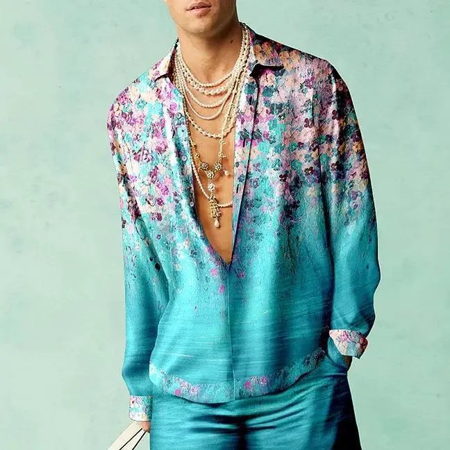 Design Multicolor Palm Print Shirt Jacket Outerwear - 6