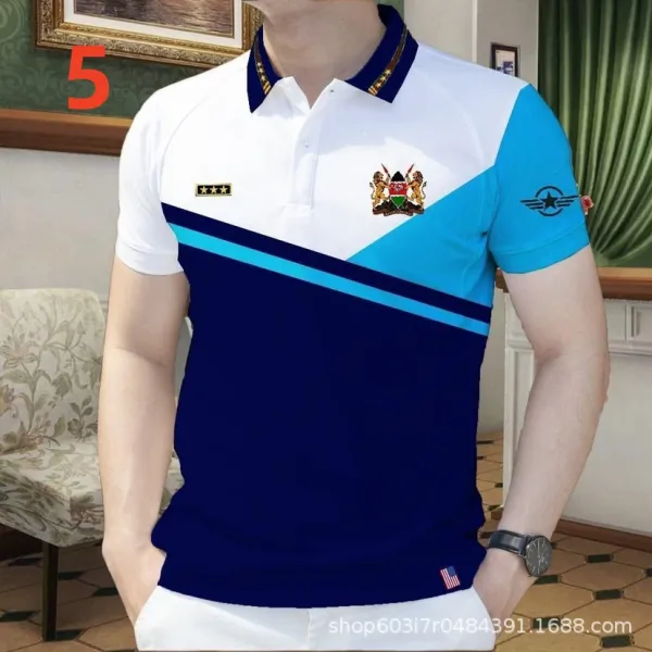 Design Kenya National Emblem Polo Navy Blue and White Colorblock Polo Polo Shirt - 1