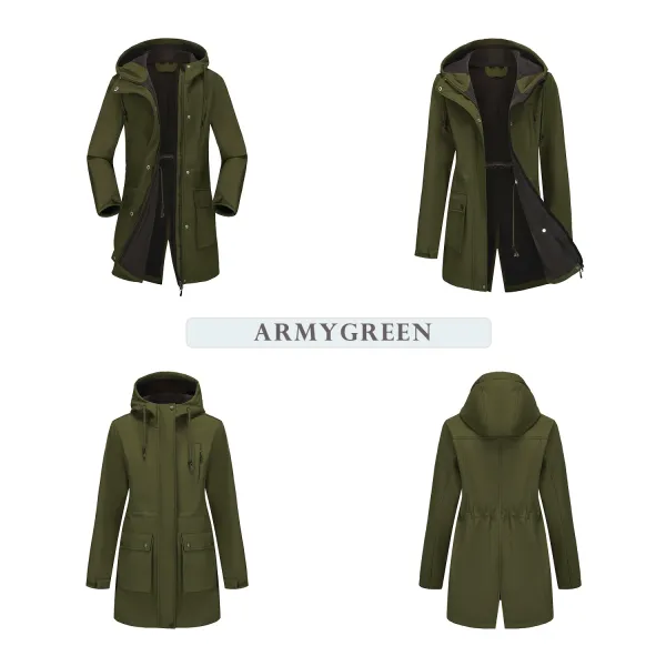 Design Parka-Style Hooded Coat Army Green Outerwear - 34
