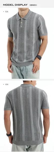 Design UNITUO x RECOMMEND Striped Mesh Polo Shirt White / Gray Tops Polo - 19