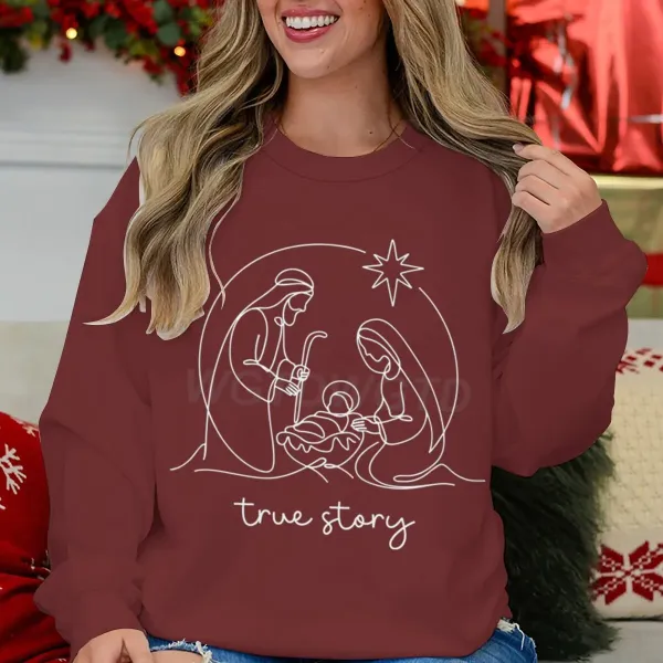 Design Nativity Scene True Story Burgundy Hoodie - 1