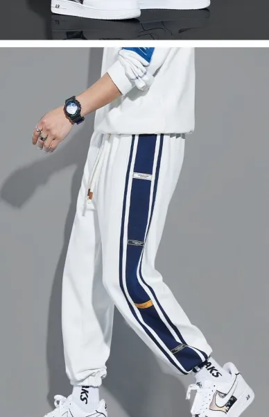 Design Track Pants with Blue Side Panel Gray Sweatpants - 14