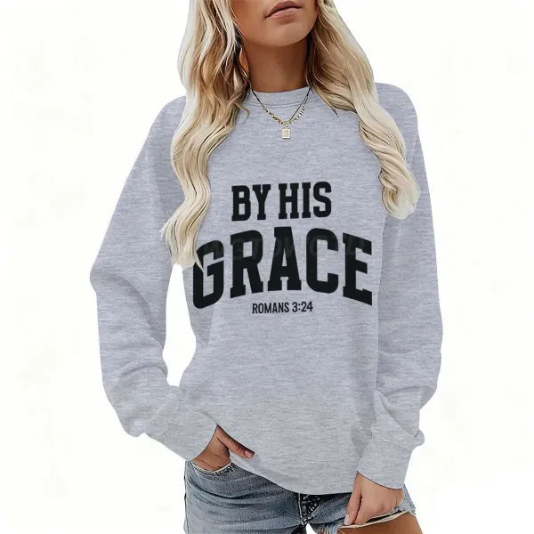 Design By His Grace Romans 3:24 Graphic Sweatshirt Gray Hoodie - 1
