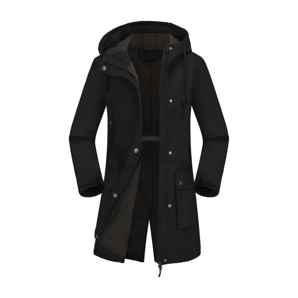 Design Hooded Long Coat Black Outerwear Coat - 1
