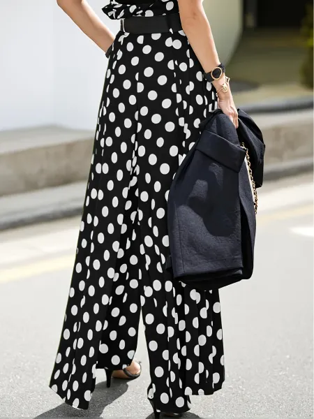 Design Polka Dot Wide-Leg Palazzo Pants Olive Green - 11