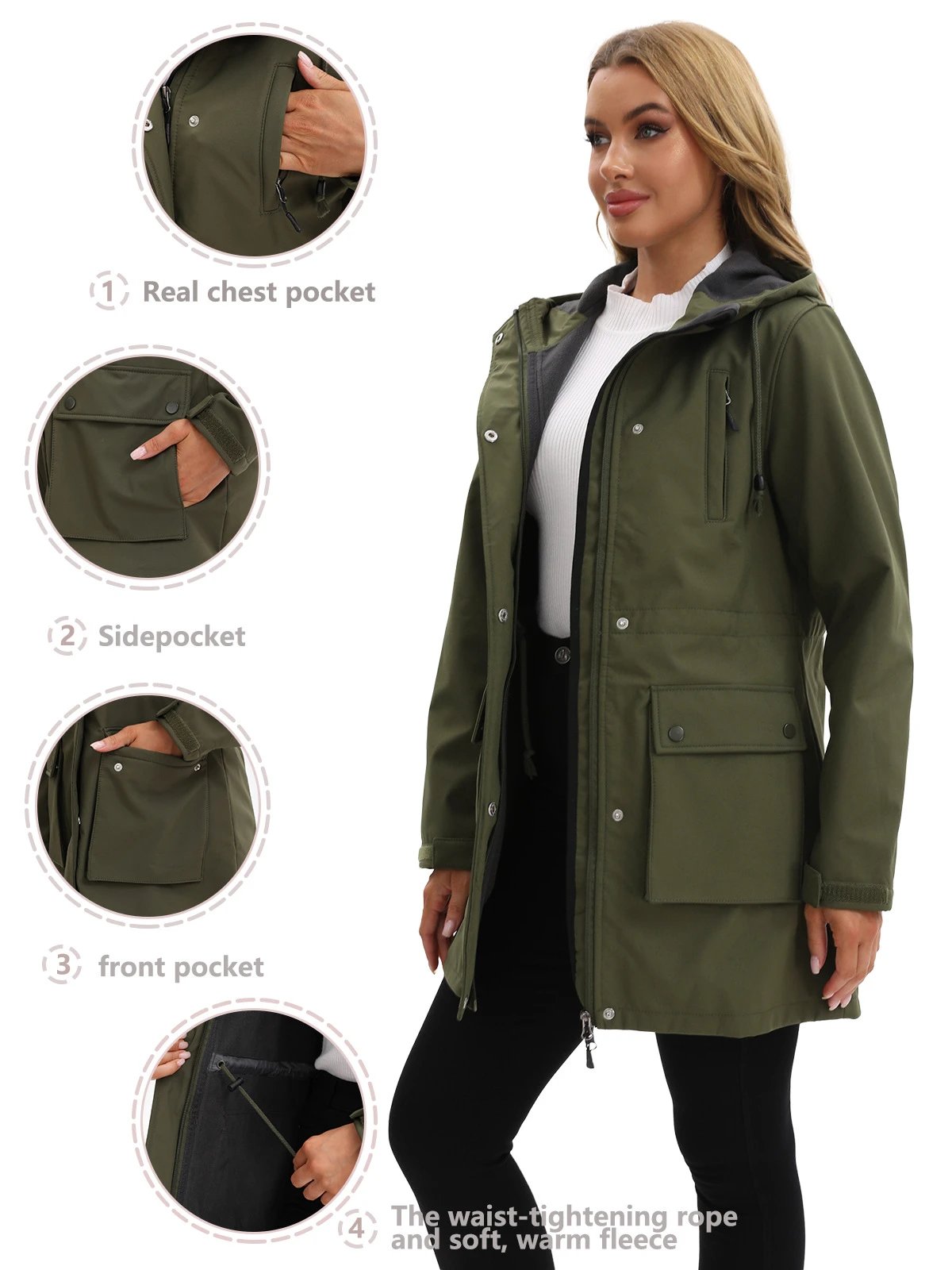 Design Parka-Style Hooded Coat Army Green Outerwear - 4