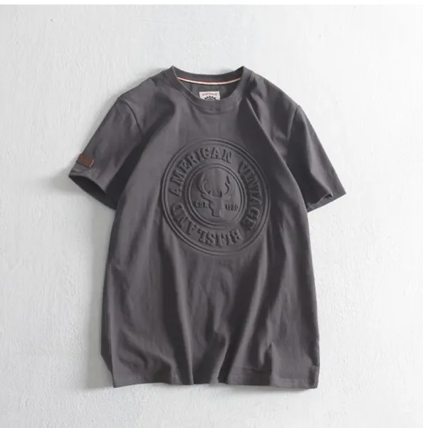 Design American Vintage Logo Embossed T-Shirt Dark Green T-Shirt T-Shirts - 18