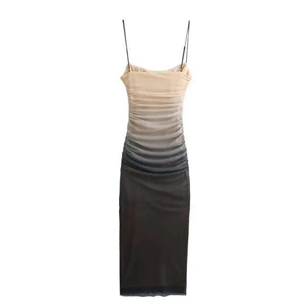 Design Ombre Draped Slip Dress Beige to Black - 6
