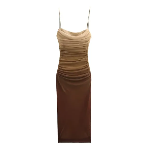 Design Ombre Draped Slip Dress Beige to Black - 4