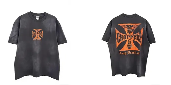 Design West Coast Choppers Long Beach CA T-Shirt Black Orange T-Shirts - 1