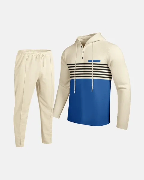 Design Waffle-Knit Hoodie and Jogger Set White / Gray - 12