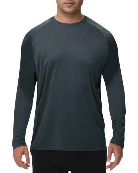 Design Performance Long Sleeve Crew Neck T-Shirt Charcoal Gray Tops - 1