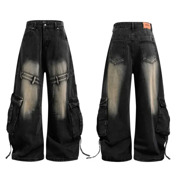 Design Wide-Leg Cargo Jeans Black Wash - 7