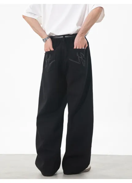Design Wide-Leg Relaxed Fit Black Pants - 22