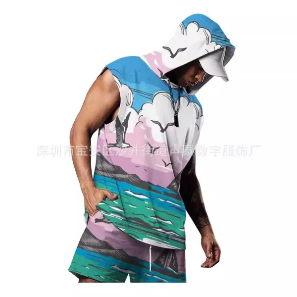 Design Cloudscape Print Sleeveless Hoodie Set Multicolor - 1