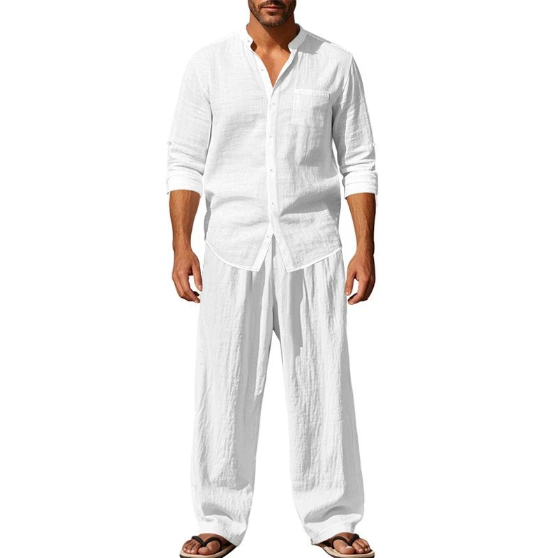 Design Linen Shirt and Pants Set White Casual Set - 7