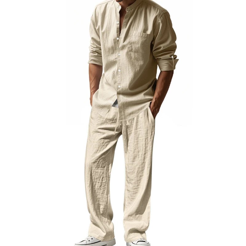 Design Linen Shirt and Pants Set White Casual Set - 35