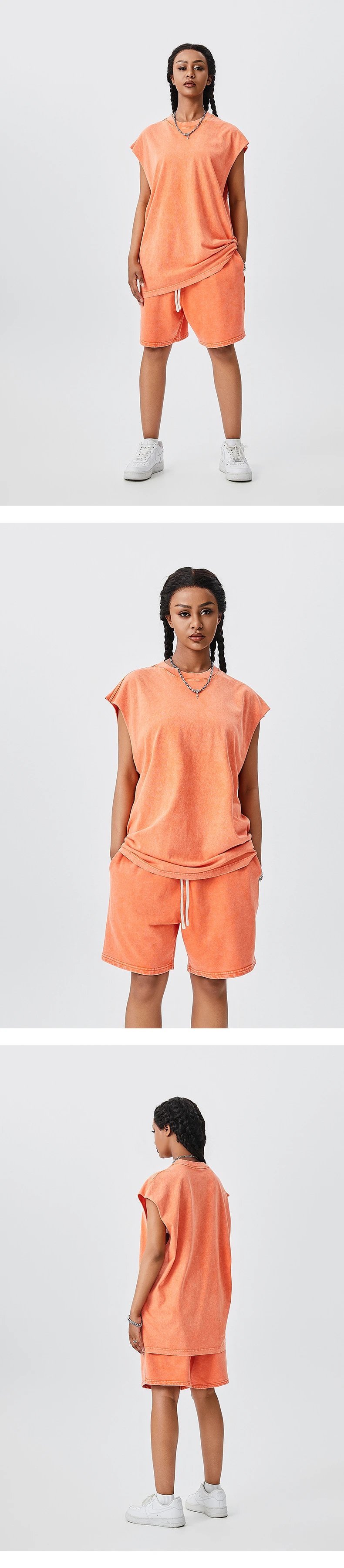 Design TILANI Orange Vest-Style Sleeveless Top and Shorts Set Sets - 11