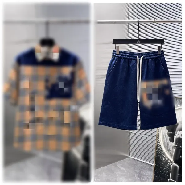 Design Denim Shorts Navy Blue Drawstring Waist Shorts - 1