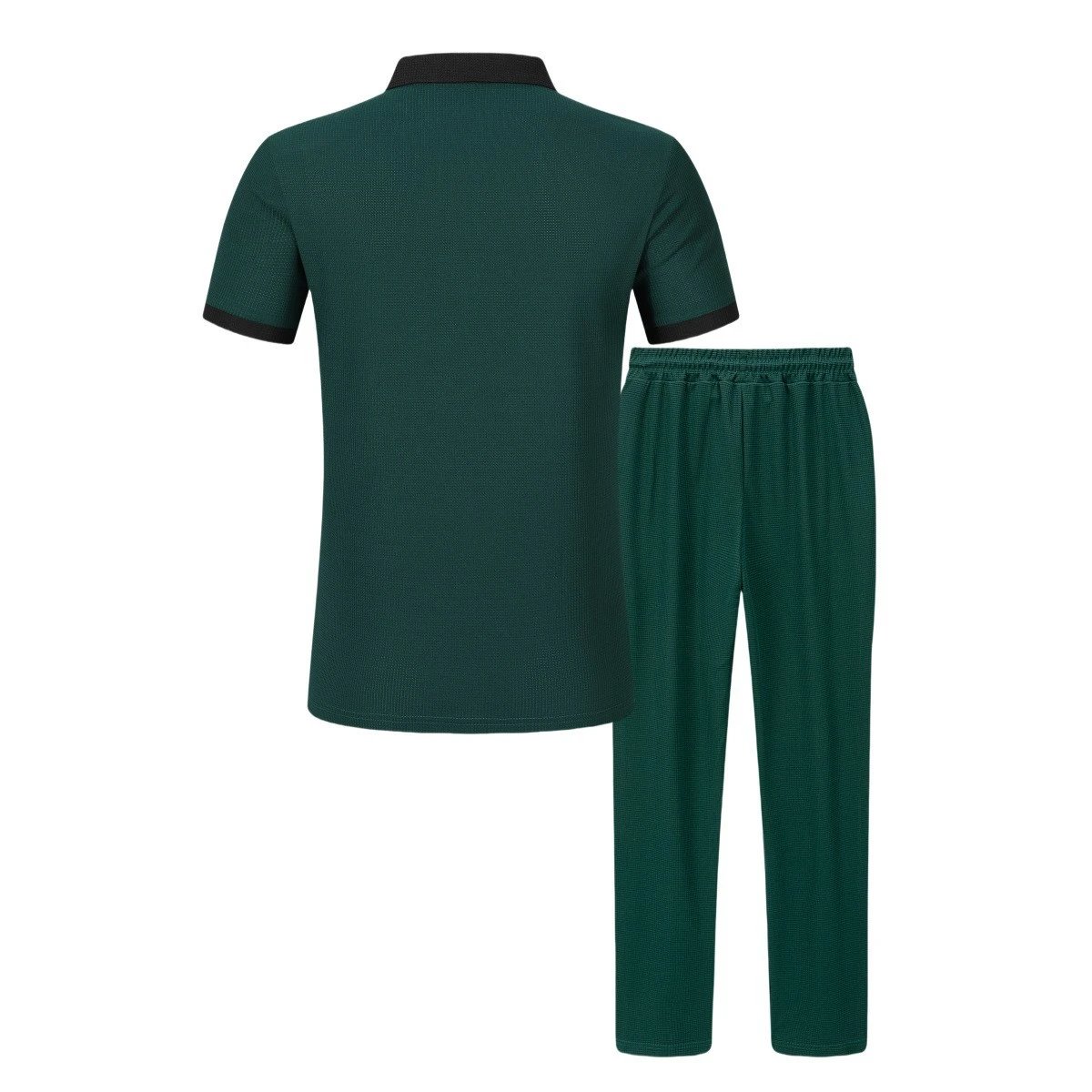Design Two-Tone Textured Polo and Matching Pants Set Gray / Black - 14