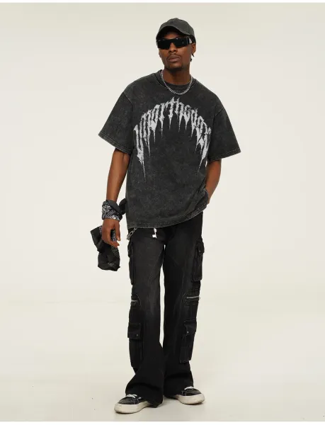 Design SAINT T-Shirt Acid Wash Black Graphic Tee T-Shirts - 12