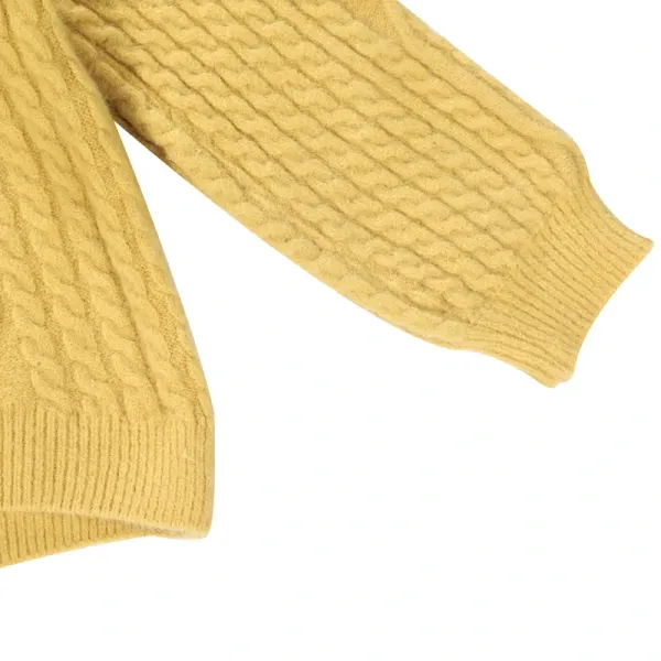 Design Cable Knit V-Neck Cropped Sweater Yellow - 9