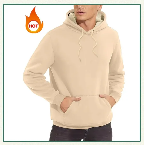 Design Fleece-Lined Hoodie Beige Hoodie - 14