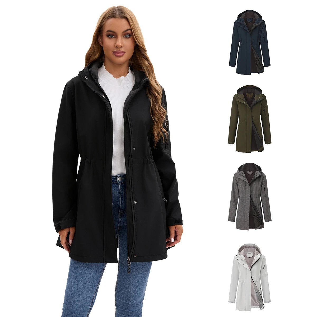 New European and American Style Hooded Multi-Pocket Windbreaker for Women, Women's Autumn and Winter Fleece-Lined Jacket, Amazon EU Size Women's Clothing