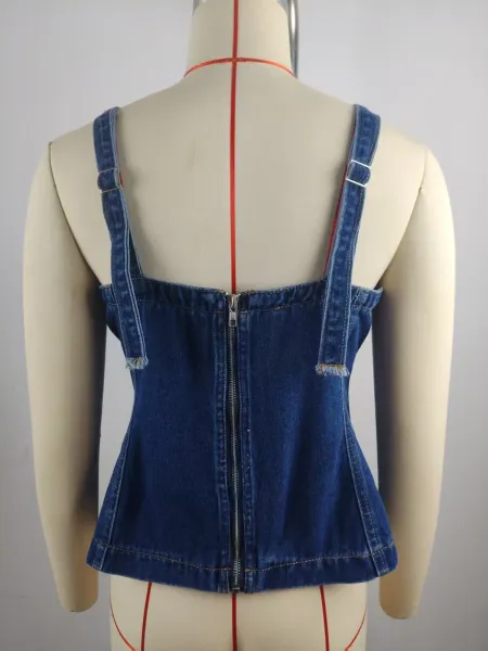 Design Denim Corset Top Blue Women's Vest-Top Vest Top - 21