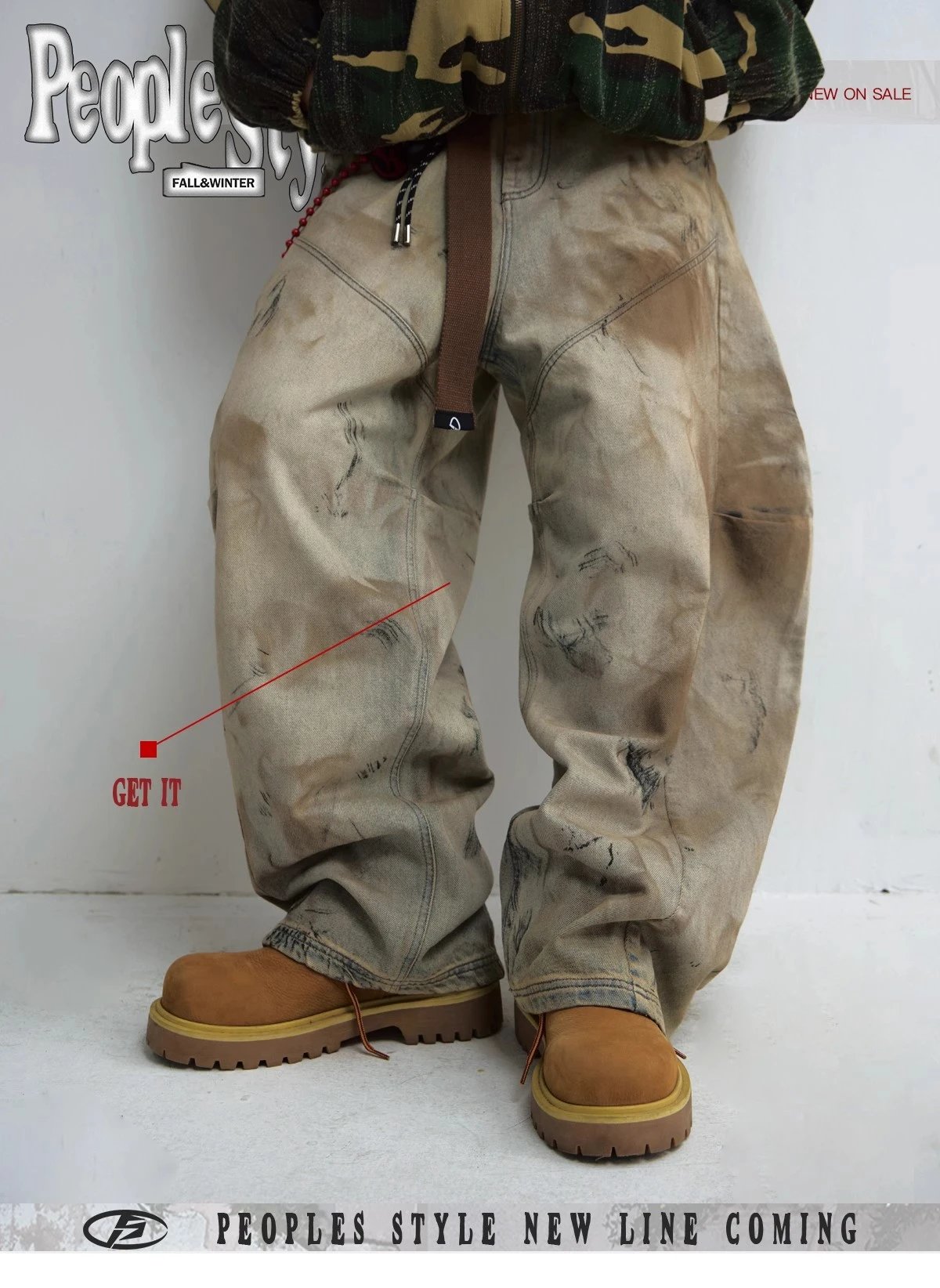 Design Distressed Oversized Cargo Pants Beige Multicolor Pants - 2