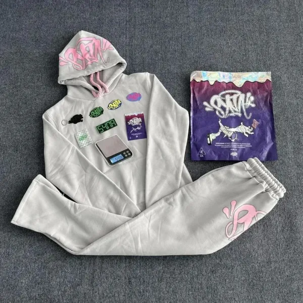 Design SKYK x Custom Hoodie Set Gray Pink Graffiti Streetwear Hoodie and Sweatpants Hoodie - 1