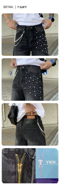 Design Pearl-Embellished Wide-Leg Denim Jeans Light Blue - 6