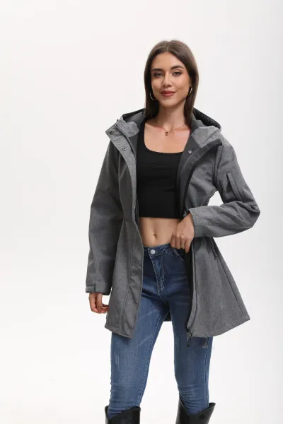 Design Water-Resistant Hooded Trench Coat in Black Outerwear - 4