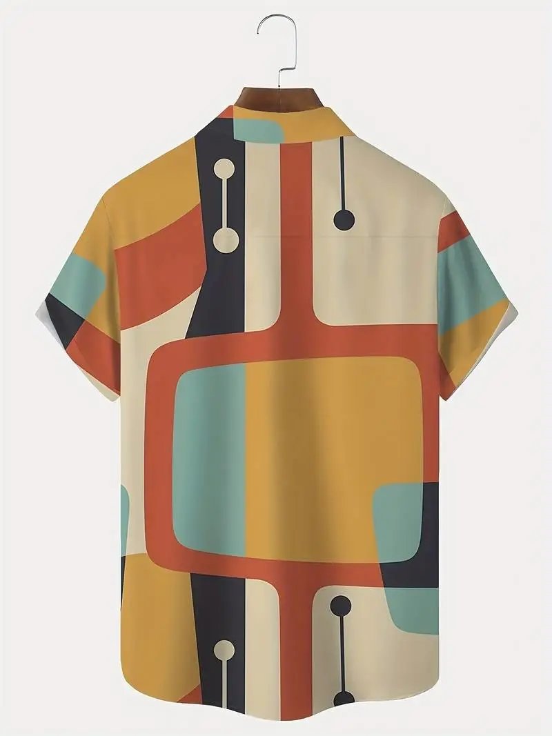 Design Patchwork Linen-Blend Shirt Green Beige Multicolor - 27