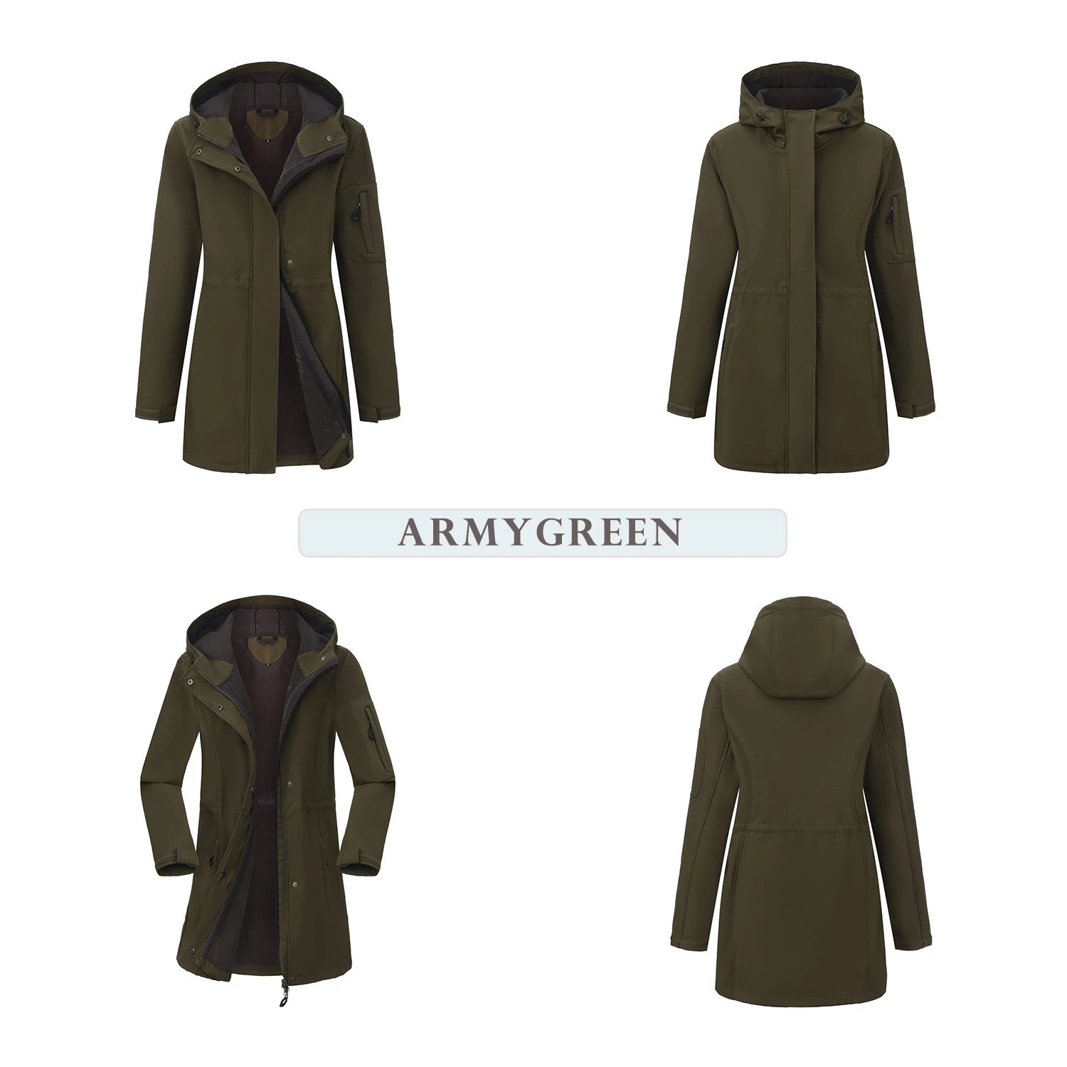 Design Water-Resistant Hooded Trench Coat in Black Outerwear - 16