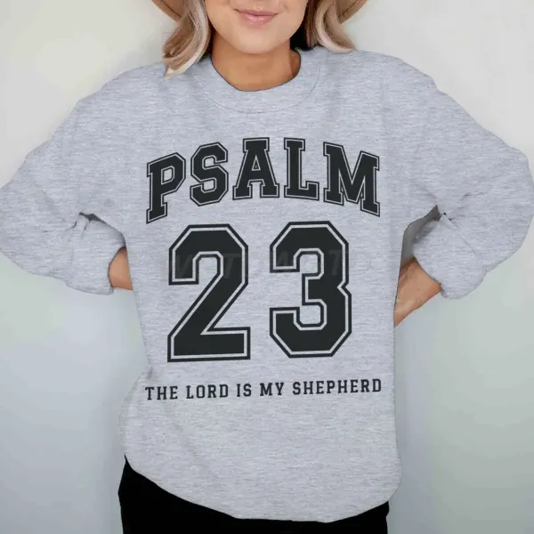 Design Psalm 23 The Lord Is My Shepherd Graphic Sweatshirt Gray Sweater - 1