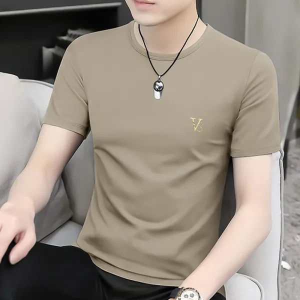 Design Embroidered V Logo Beige T-Shirt - 1