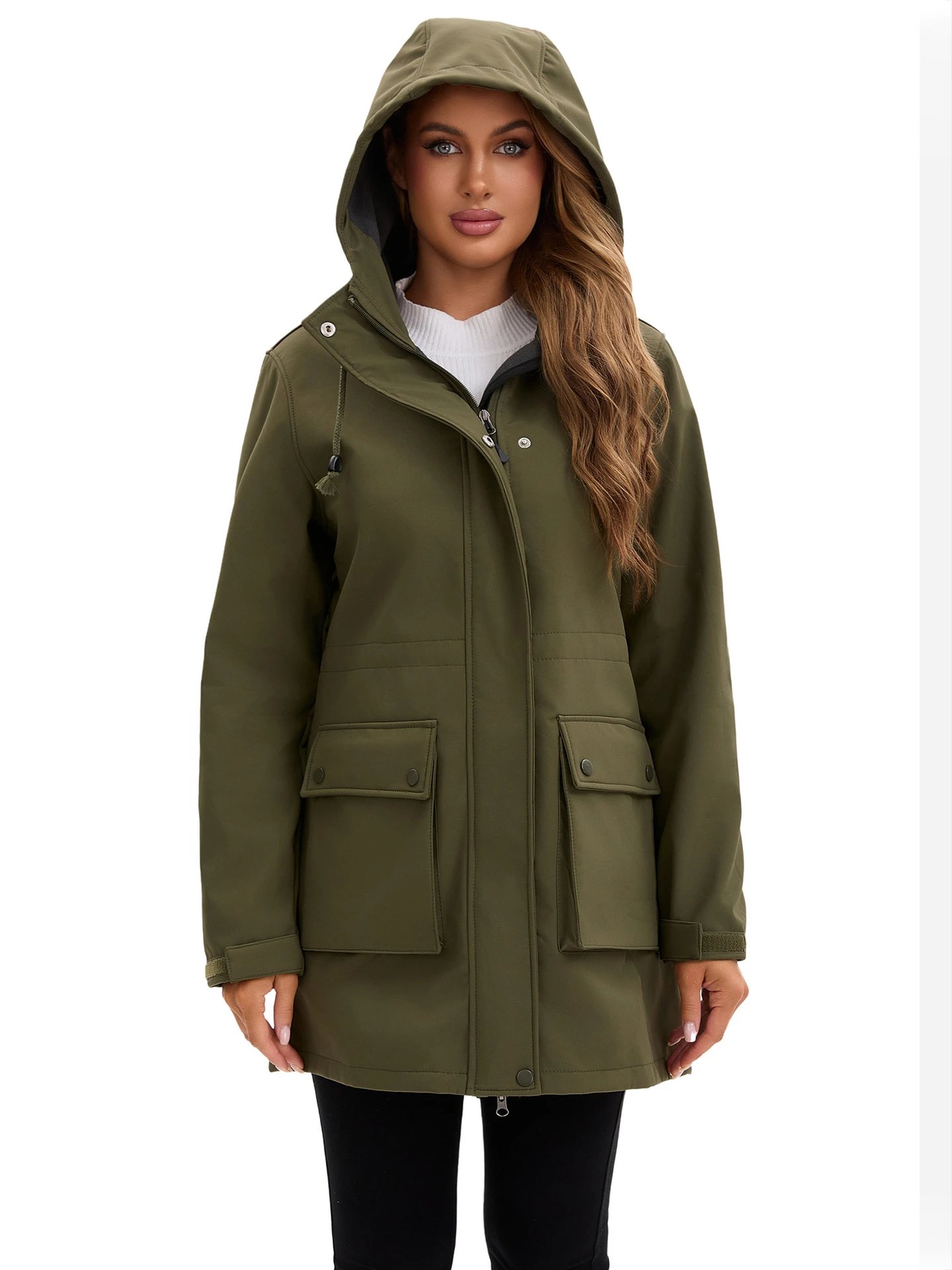Design Parka-Style Hooded Coat Army Green Outerwear - 5