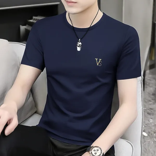 Design Embroidered VS Logo Navy T-Shirt - 1