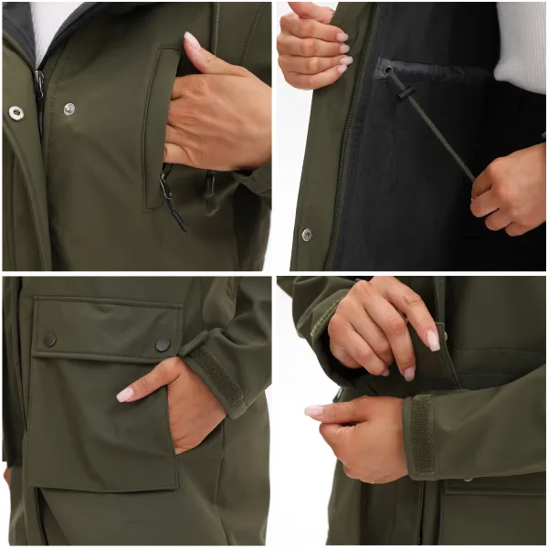 Design Parka-Style Hooded Coat Army Green Outerwear - 29