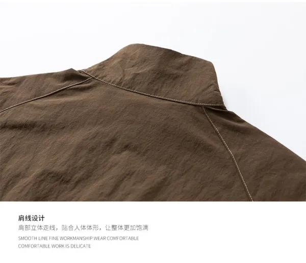 Design Short-Sleeve Half-Zip Windbreaker in Brown and Beige Outerwear.windbreaker - 12
