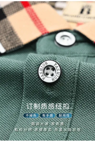 Design PAISENLONG Plaid Collar Embroidered Logo Polo Green Polo Shirt - 9