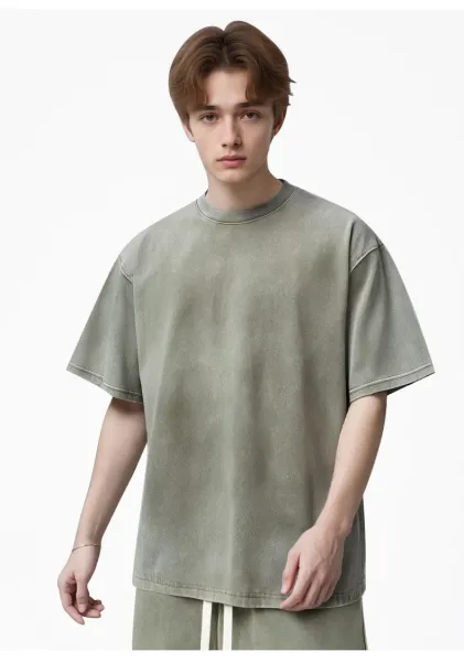 Design Acid Wash Gray T-Shirt and Shorts Set - 18