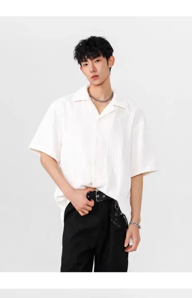 Design Short-Sleeve Crinkle Shirt White Tops Shirt - 7