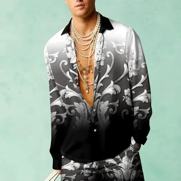 Design Baroque Print Gradient Shirt and Pants Set Multicolor - 1
