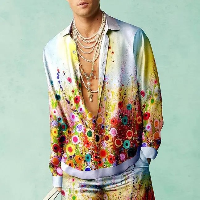 Design Multicolor Palm Print Shirt Jacket Outerwear - 10