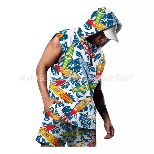 Design Surf Print Hooded Vest Set Multicolor - 1