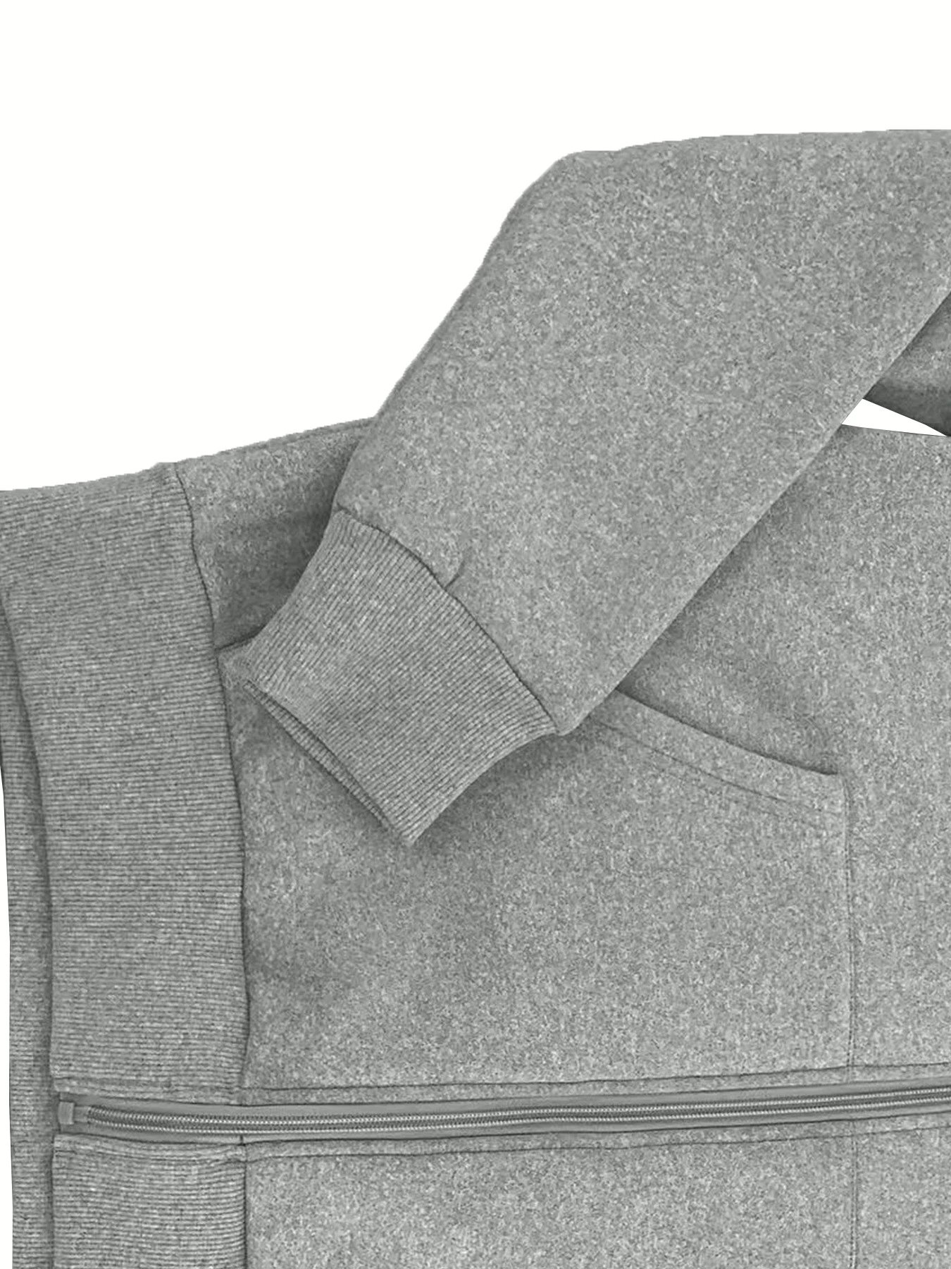 Design Fleece-Lined Hooded Zip-Up Jacket Gray Outerwear - 6