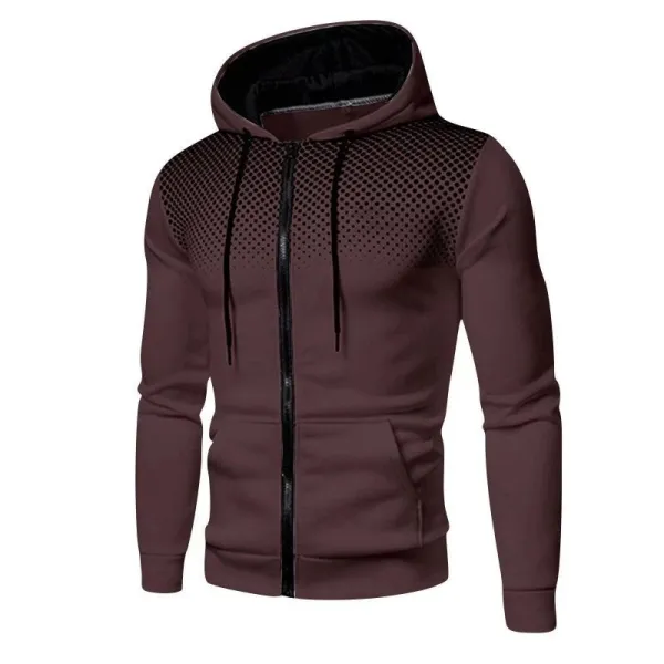 Design Gradient Dot Print Zip-Up Hoodie Burgundy - 1